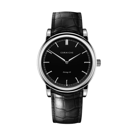 Corniche | Heritage 40 - Stainless Steel / Black Leather