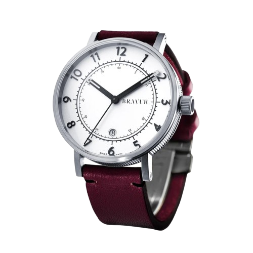 Bravur | BW001 - Silver / Burgundy Leather
