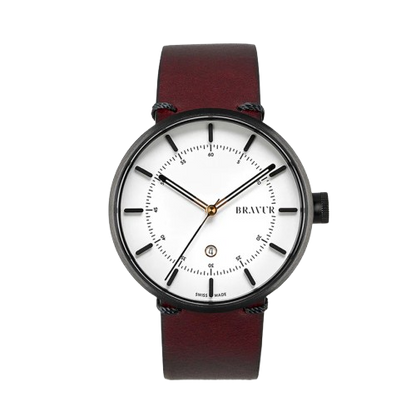 Bravur | BW002 - Black PVD / Burgundy Leather