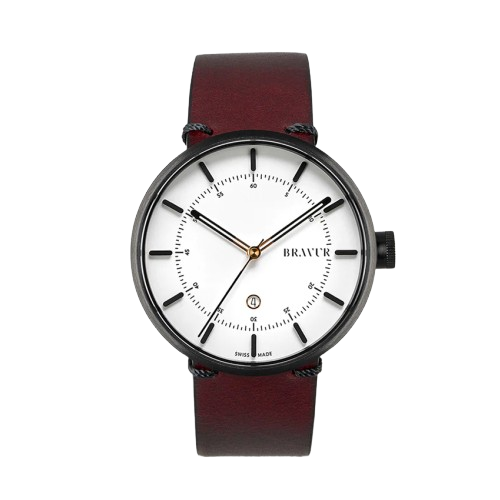 Bravur | BW002 - Black PVD / Burgundy Leather