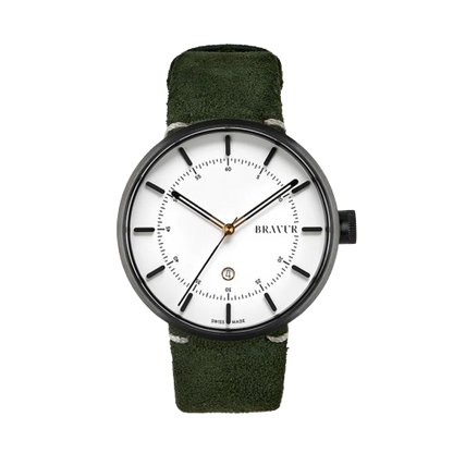 Bravur | BW002 - Black PVD / Olive Suede Leather