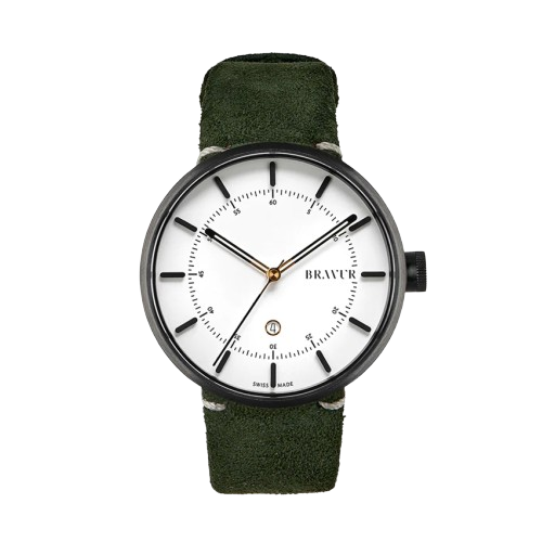 Bravur | BW002 - Black PVD / Olive Suede Leather
