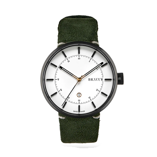 Bravur | BW002 - Black PVD / Olive Suede Leather