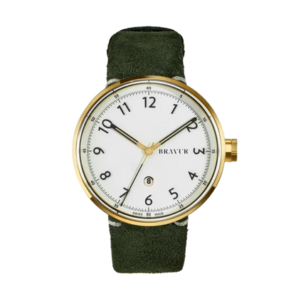 Bravur | BW002 - Gold / Olive Suede Leather