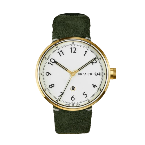 Bravur | BW002 - Gold / Olive Suede Leather