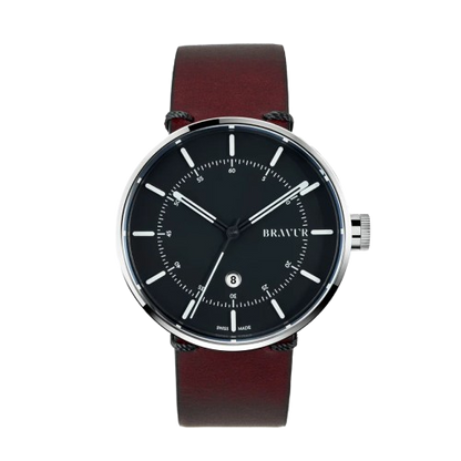 Bravur | BW002 - Silver  / Burgundy Leather