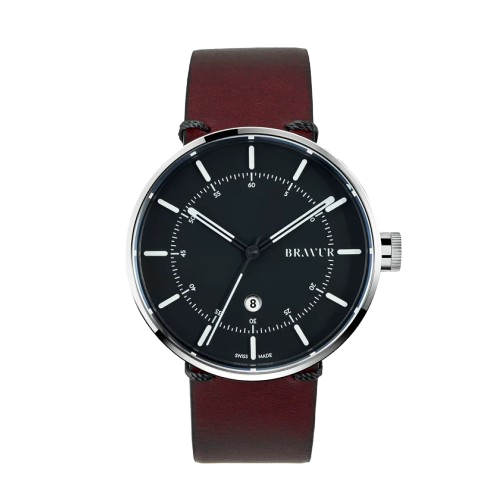 Bravur | BW002 - Silver  / Burgundy Leather