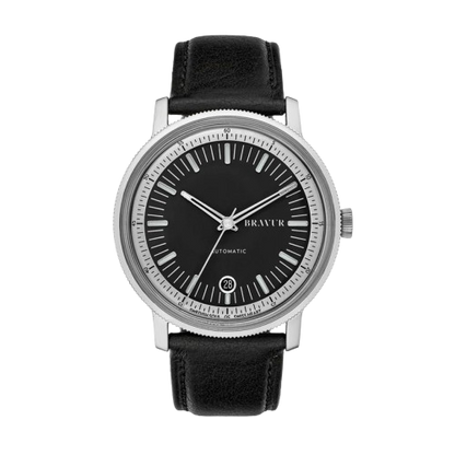 Bravur | BW003 - Silver Black Dial / Black Leather (Automatic)