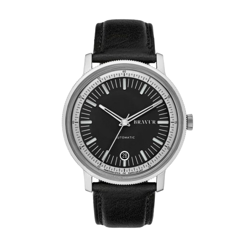 Bravur | BW003 - Silver Black Dial / Black Leather (Automatic)
