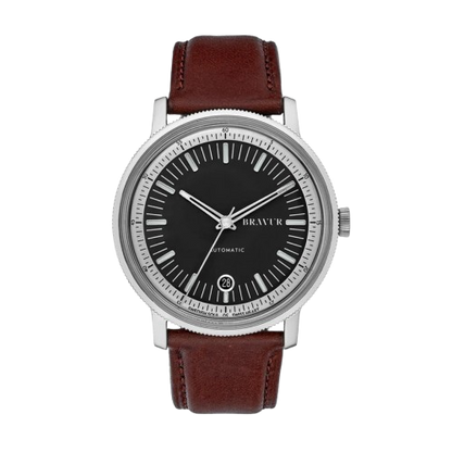Bravur | BW003 - Silver Black Dial / Brown Leather (Automatic)