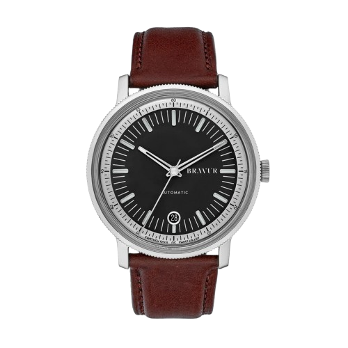 Bravur | BW003 - Silver Black Dial / Brown Leather (Automatic)