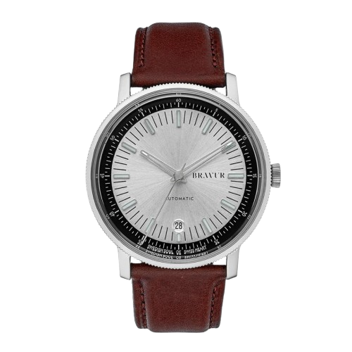 Bravur | BW003 - Silver / Brown Leather (Automatic)