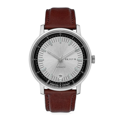 Bravur | BW003 - Silver / Brown Leather (Automatic)