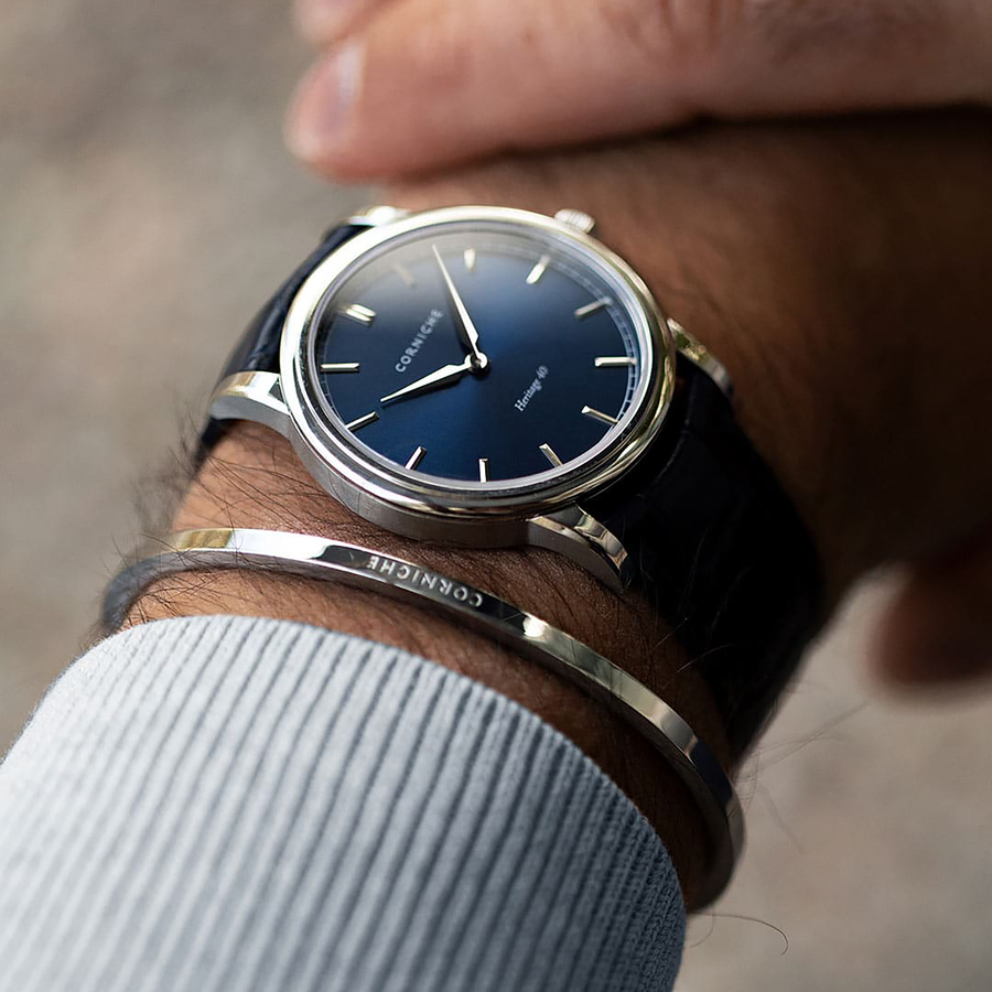Corniche | Heritage 40 - Stainless Steel / Midnight Blue Leather