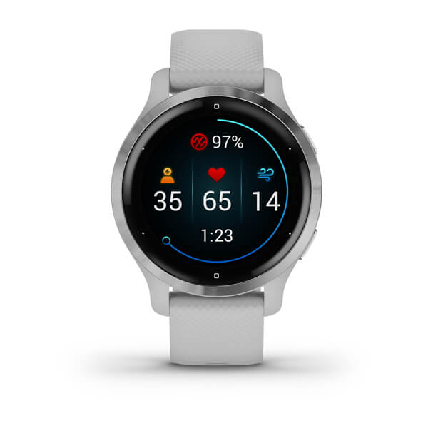 VENU 2S | Silver Stainless Steel Bezel with Mist Gray Case and Silicone Band