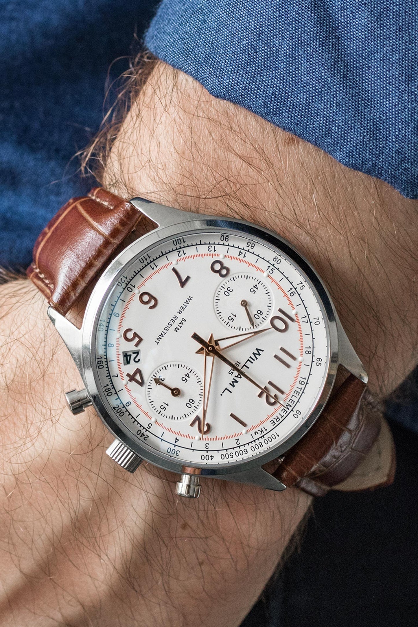 William L. 1985 | Vintage Style Chronograph - White Dial & Brown ‘Croco’ Strap